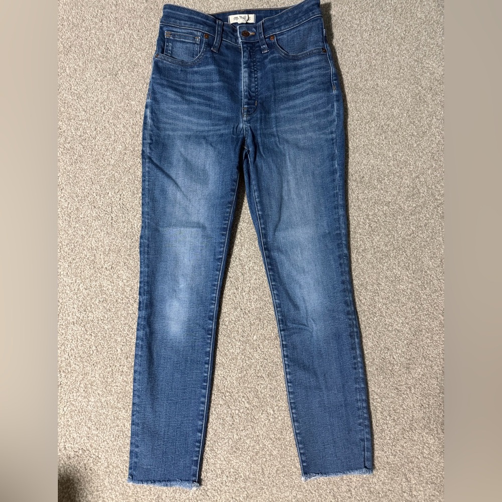 Madewell Women's Raw Hem High Rise Skinny Jeans in Deep Blue